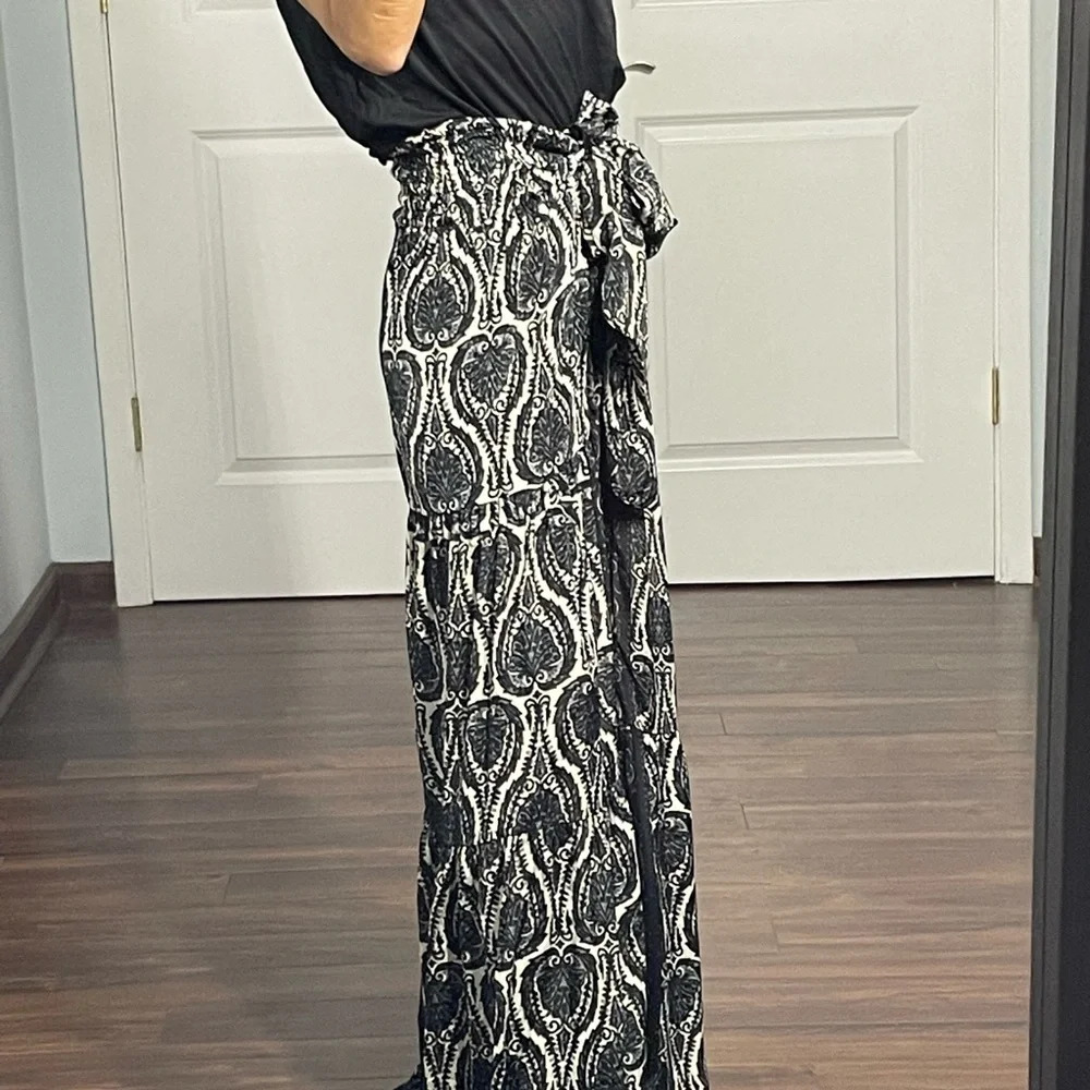 Elan Black Paisley Wide Leg Self Tie Pants size S - Picture 7 of 13